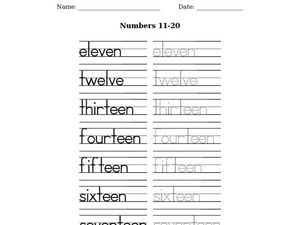 Numbers 11 - 20 Worksheet for 1st - 3rd Grade | Lesson Planet