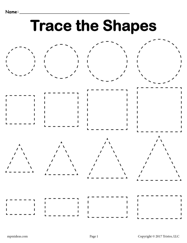 3 Tracing Shapes Worksheets - Smallest to Largest
