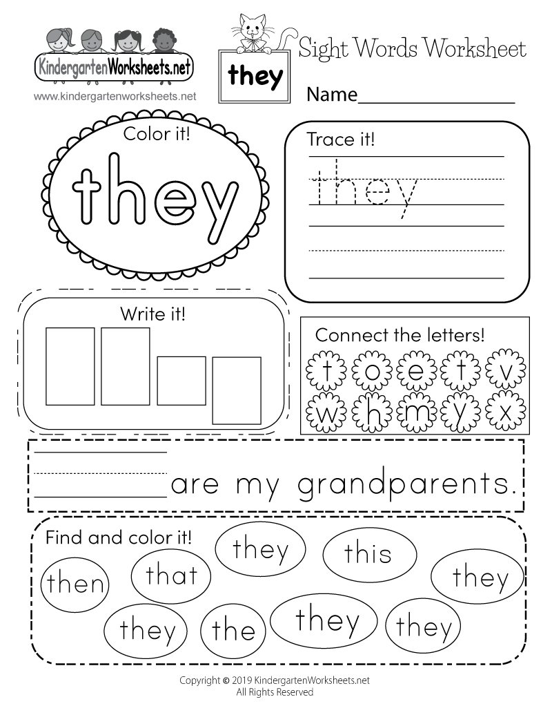 Free Printable Sight Word “they” Worksheet
