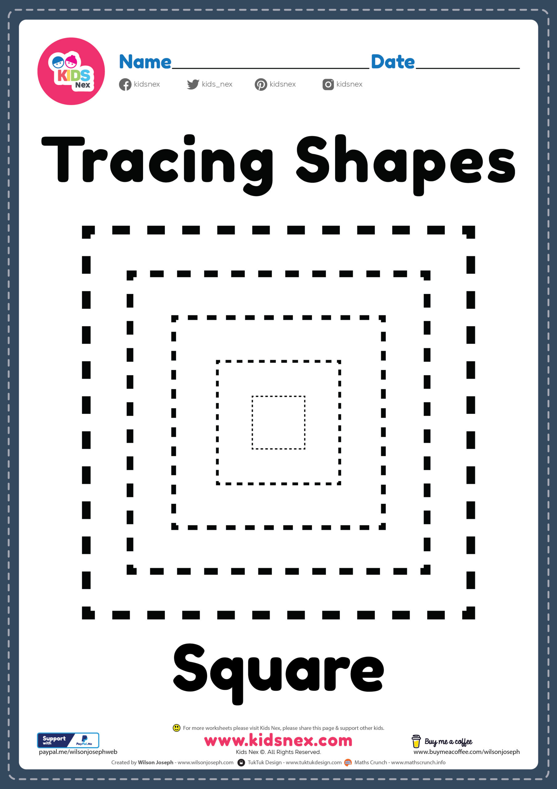 Tracing Shapes Square Lines Worksheet - Free Printable PDF