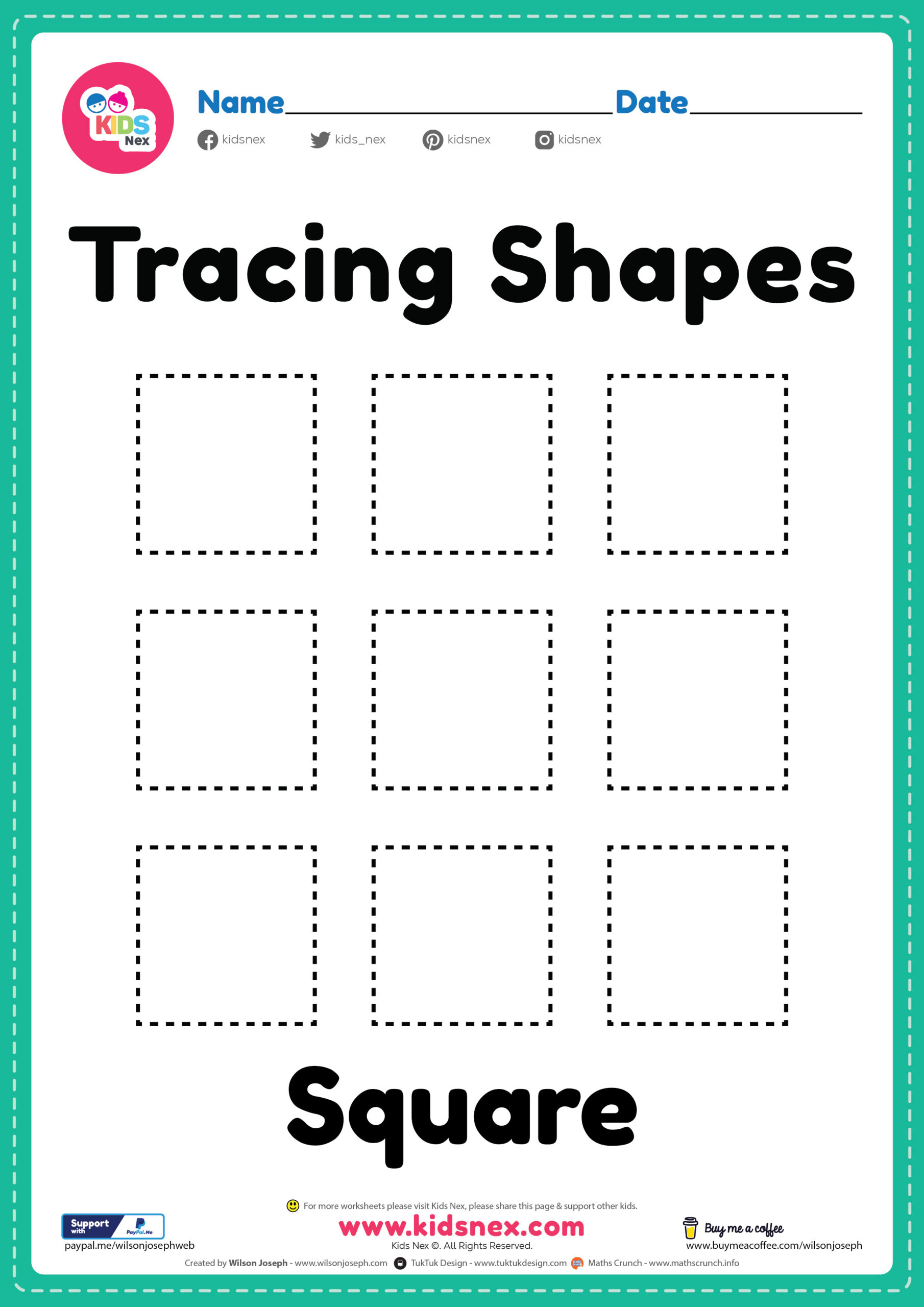 Tracing Square Shapes Worksheet - Free Printable PDF