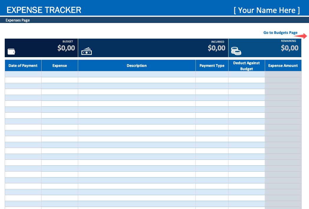 Expense Tracker » The Spreadsheet Page