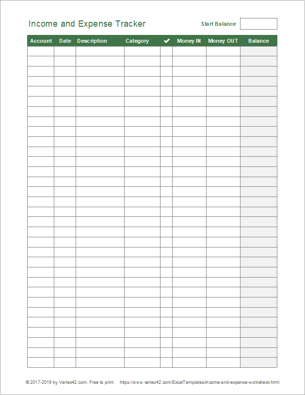 Income and Expense Tracking Worksheet
