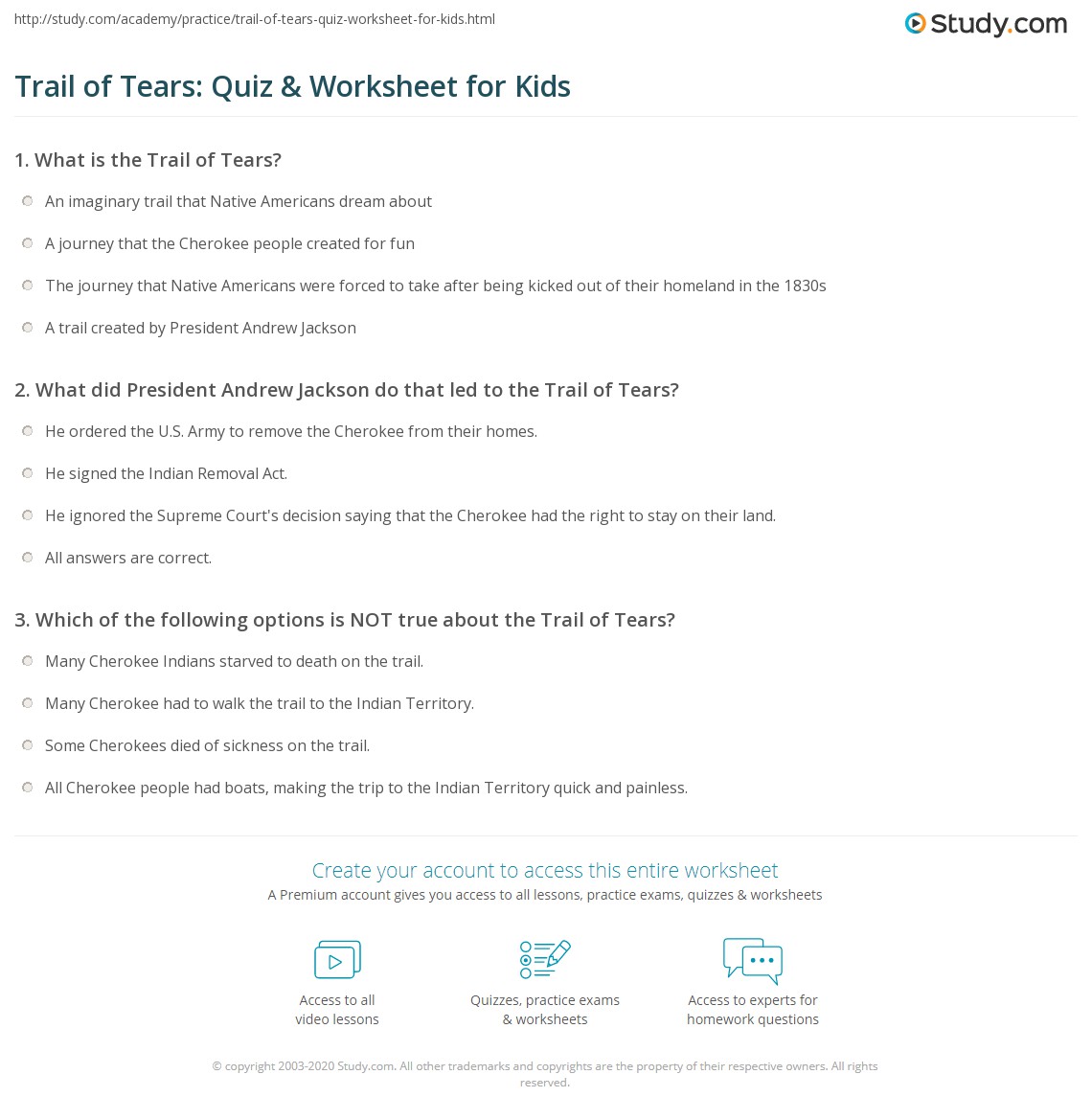 trail of tears worksheet answers