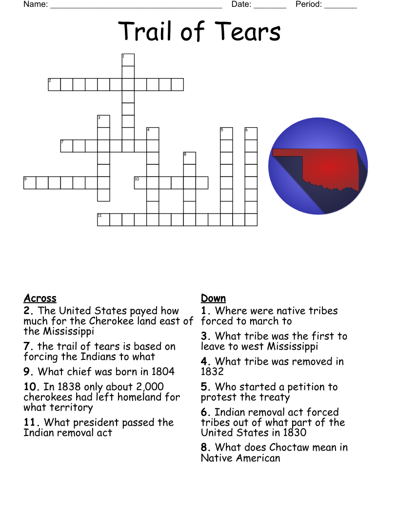 Trail of Tears Crossword WordMint Worksheets Library