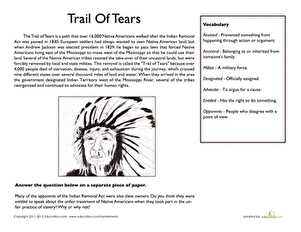 trail of tears worksheet