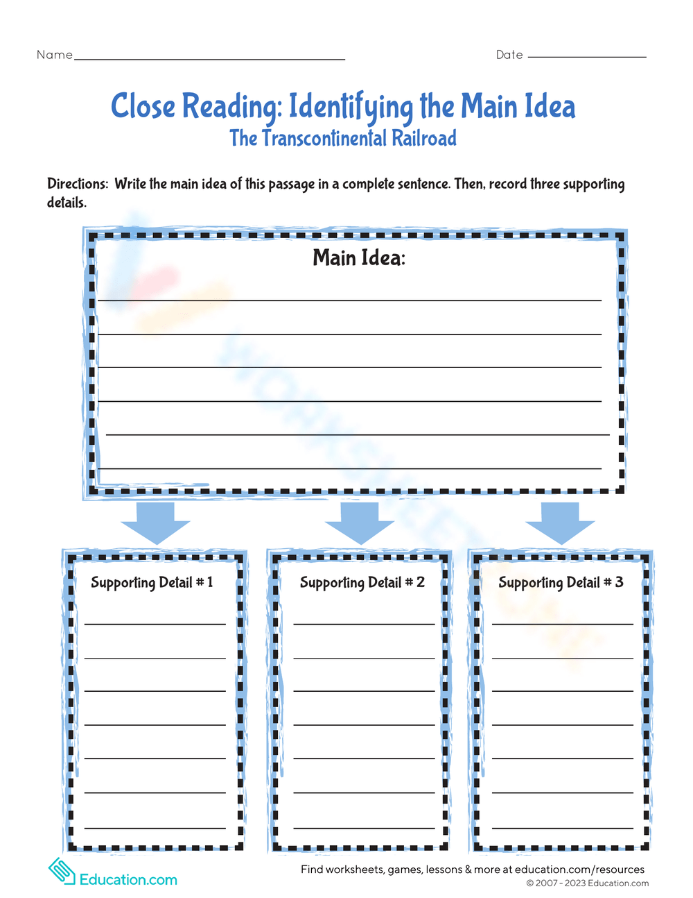 Find & Support The Main Idea The Transcontinental Railroad Worksheet