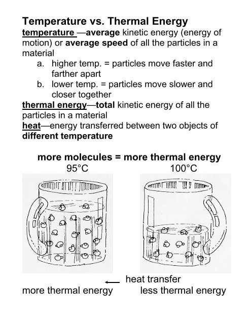 Temperature vs. Thermal Energy - Worksheets Library