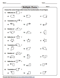 Transformation Worksheets - Reflection, Translation, Rotation