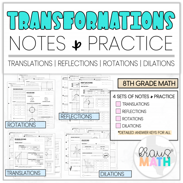 Transformations Notes &  Worksheets | Grade 8 &  Geometry - Kraus Math