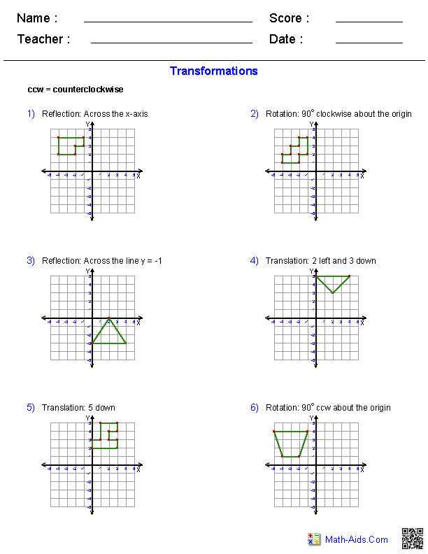 transformations in the coordinate plane worksheet