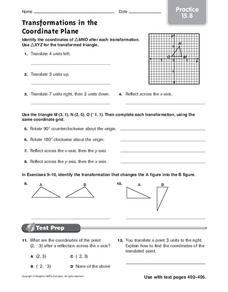 Transformations in the Coordinate Plane: Practice Worksheet for ...