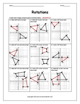Transformations: Rotations Practice Worksheet Bundle by Funsheets4math