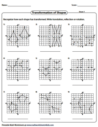 Transformation Worksheets - Reflection, Translation, Rotation