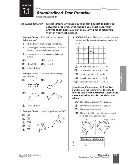 transformations worksheet on the plane