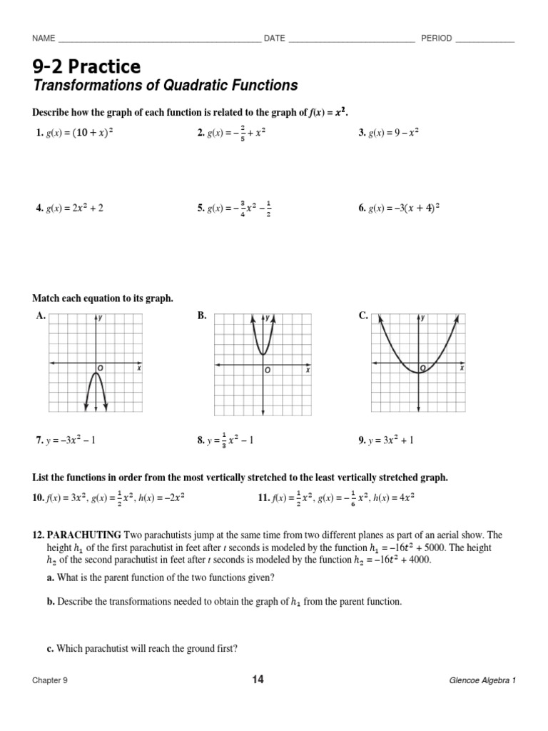 9 2 Practice Transformations Of Quadratic Functions PDF Worksheets 9 2 Practice Transformations Of Quadratic Functions PDF Worksheets