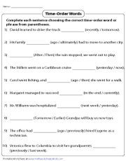 Transition Words Worksheets