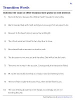 transition word worksheet 4th grade