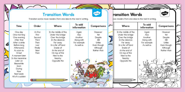 transition word worksheet 4th grade