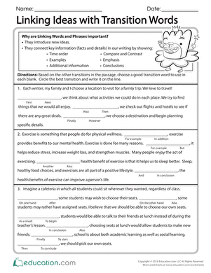 Linking Ideas with Transition Words | Worksheet 