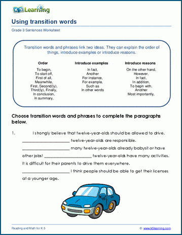 Transition words worksheets | Worsheets library