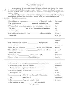 Transition Words Language Arts Lesson Plans &  Worksheets