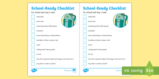 School Ready Checklist Secondary (teacher made) - Twinkl