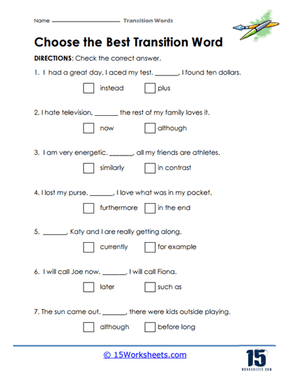 Transition Words Worksheets - 15 Worksheets Library