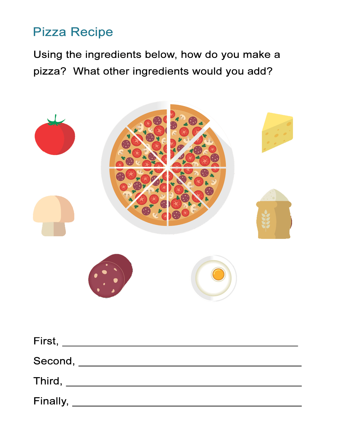 Transition Words Worksheet: The Pizza Recipe Cooking Instructions ...
