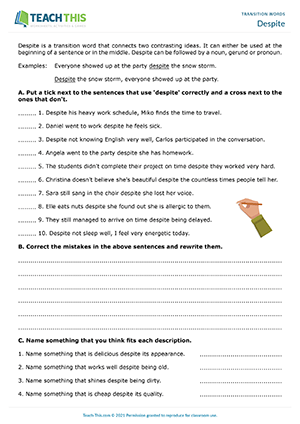 Transition Words ESL Worksheets Games