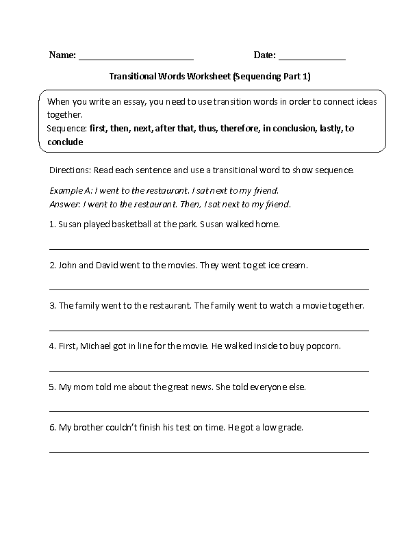 Transitional Words Worksheets | Transitional Words Sequencing ...