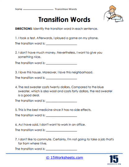 Transition Words Worksheets - 15 Worksheets Library