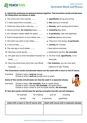 Transition Words ESL Worksheets Games