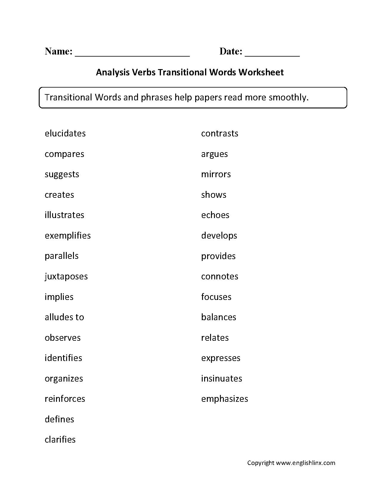 worksheets library | Transitional Words Worksheets
