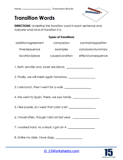 Transition Words Worksheets - 15 Worksheets Library