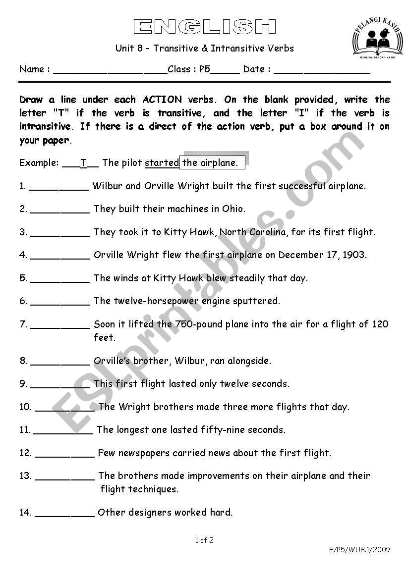 Transitive and Intransitive - ESL worksheet by krisdiansah