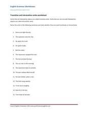Transitive and Intransitive Verbs Worksheet Worksheet for 4th ...