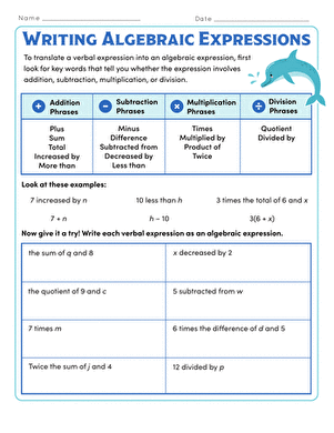 Writing Algebraic Expressions | Worksheet 