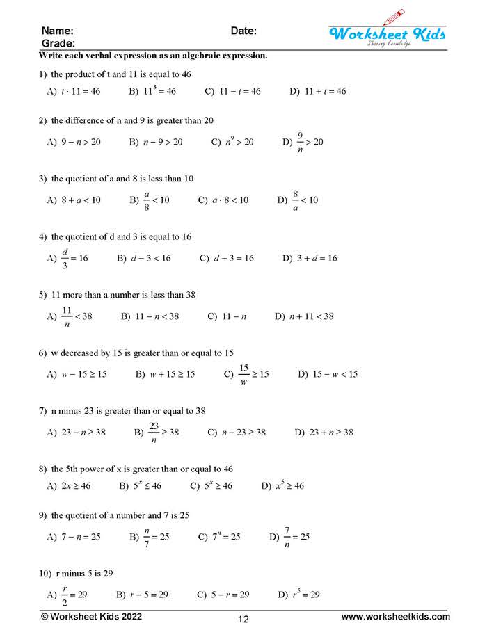 Master Algebra with Ease: 12 Engaging Worksheets for Converting ...