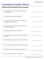 Translating Inequality Phrases Worksheets