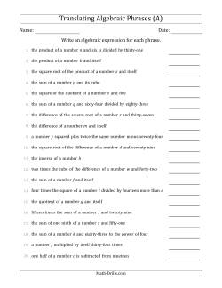Search | Translating Algebraic Phrases | Page 1 | Weekly Sort