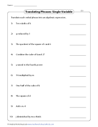 translating sentences into equations worksheet