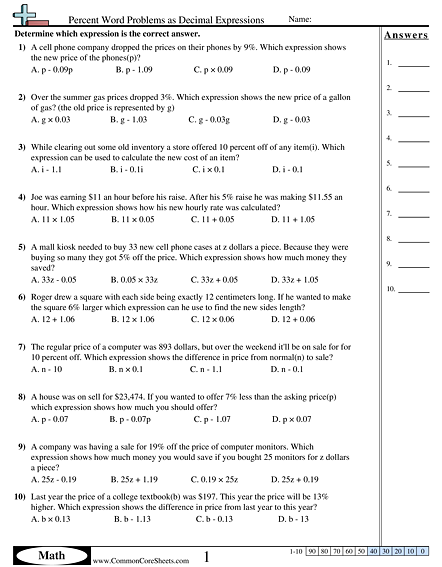 translating word problems into algebraic expressions worksheet