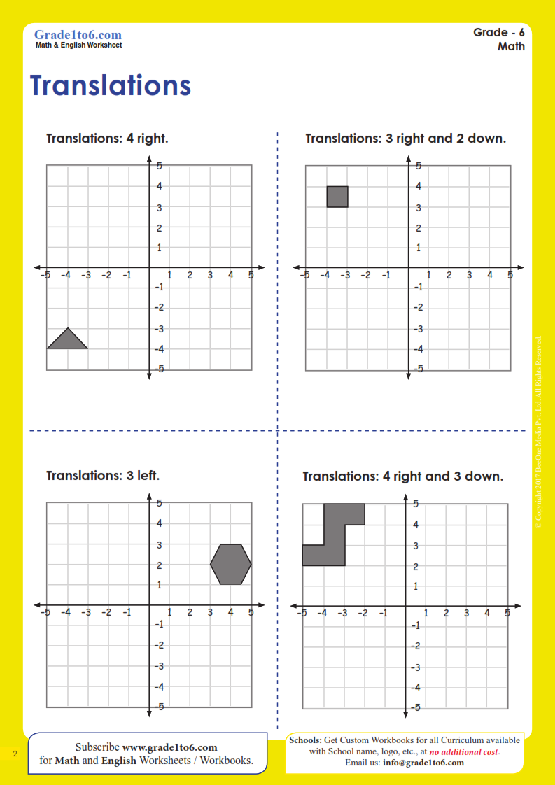 Translation Worksheets | Grade1to6.com