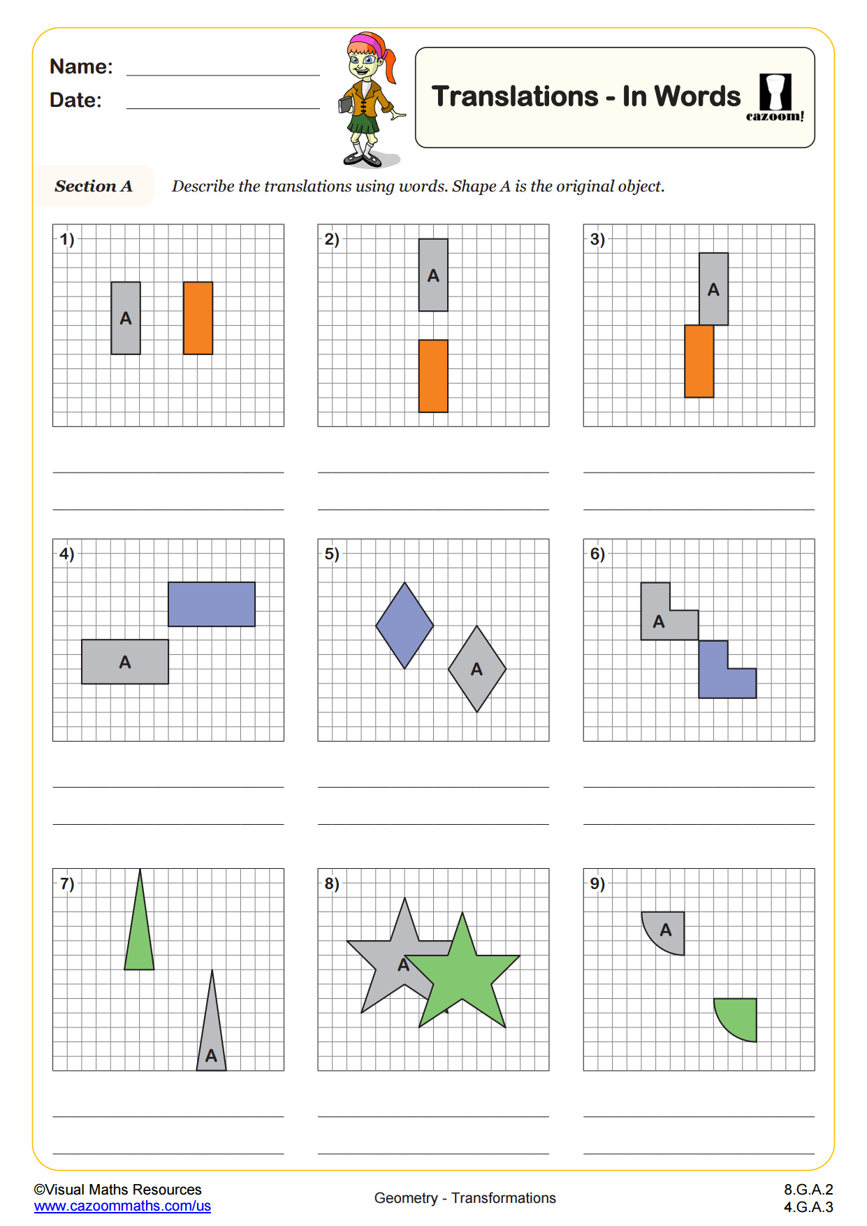 translations math worksheet pdf