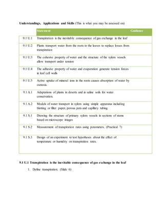 9.1 transport in the xylem of plants worksheet | PDF