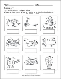 transport worksheet for kindergarten