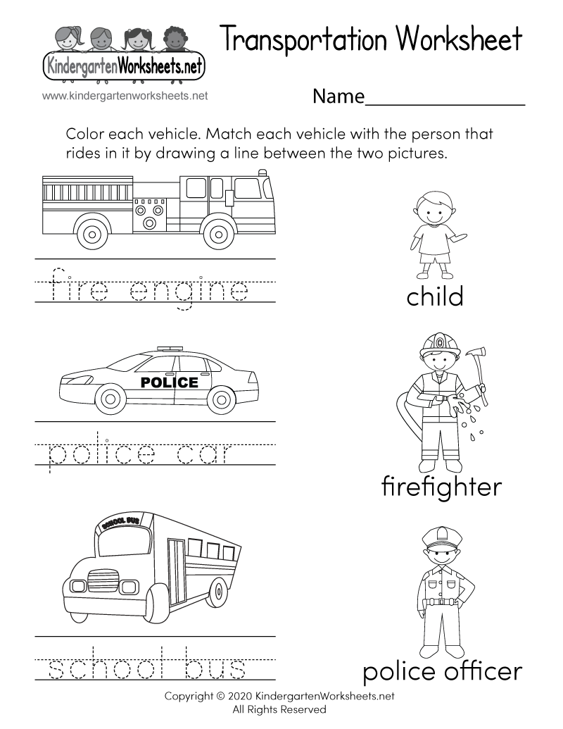 transport worksheet for kindergarten