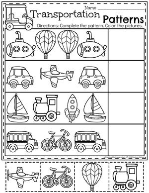 transport worksheet for preschool