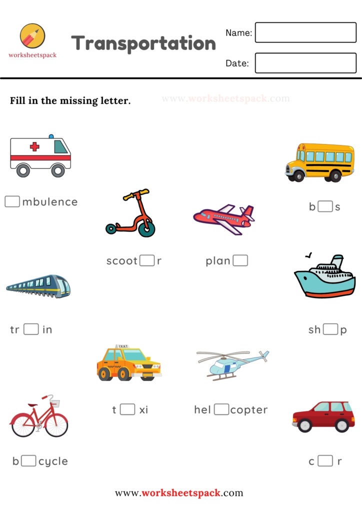 transport worksheet for preschoolers